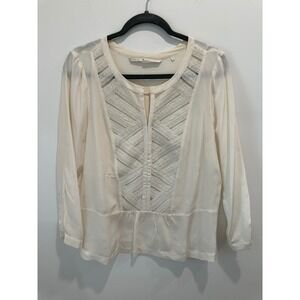 Twelfth Street by Cynthia Vincent Ivory Lace Lattice Silk Blend Blouse Ivory S